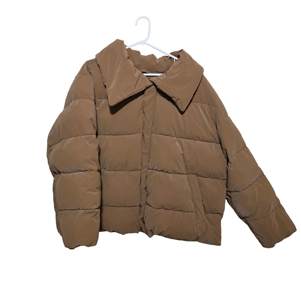 Ava & Viv Womens 2X Camel Brown Puffer Jacket Quilted Large Collar Heavyweight